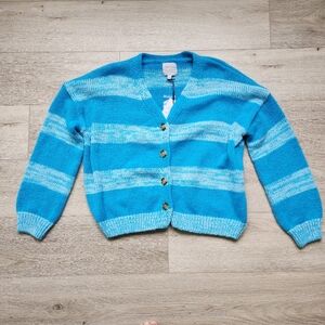 Gypsy Cloud Blue Sweater Womens Small Stripes Button Up Long Sleeve Nwt